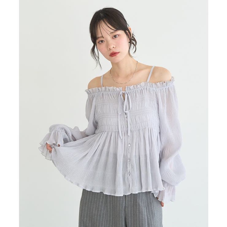 シャーリングフリルオフショルブラウス | earth music&ecology  | 詳細画像9 