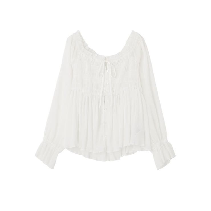 シャーリングフリルオフショルブラウス | earth music&ecology  | 詳細画像28 