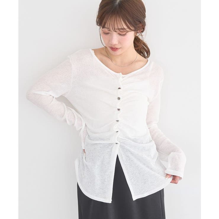 オフホワイト | シアーワッフルタックボタントップス | earth music&ecology 