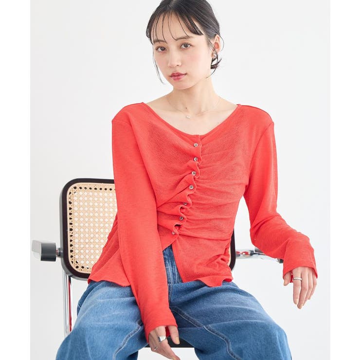 レッド | シアーワッフルタックボタントップス | earth music&ecology 