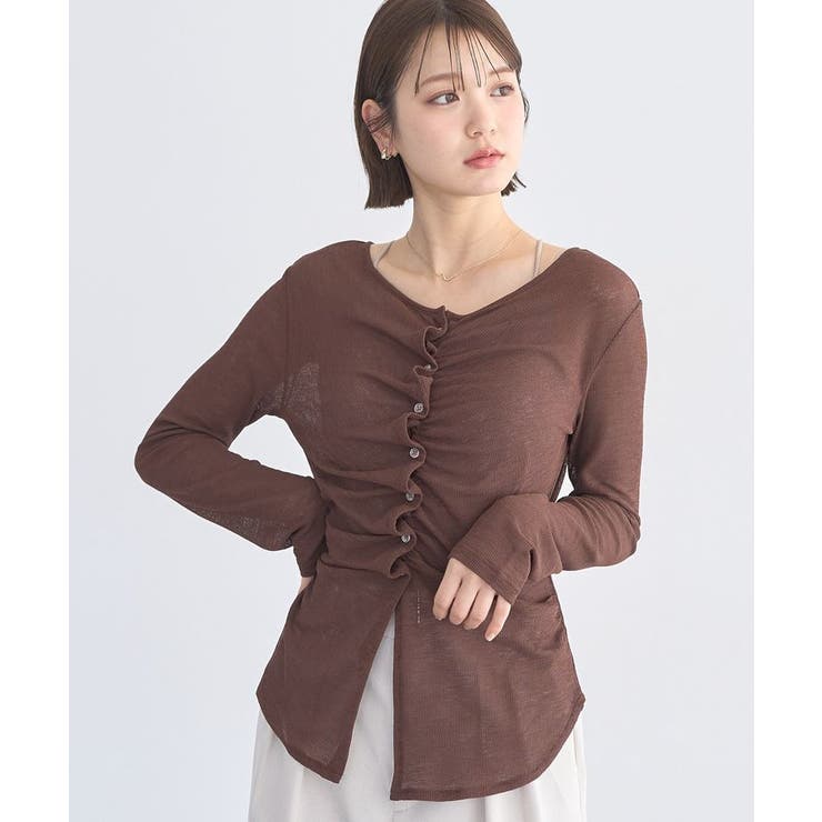 ブラウン | シアーワッフルタックボタントップス | earth music&ecology 
