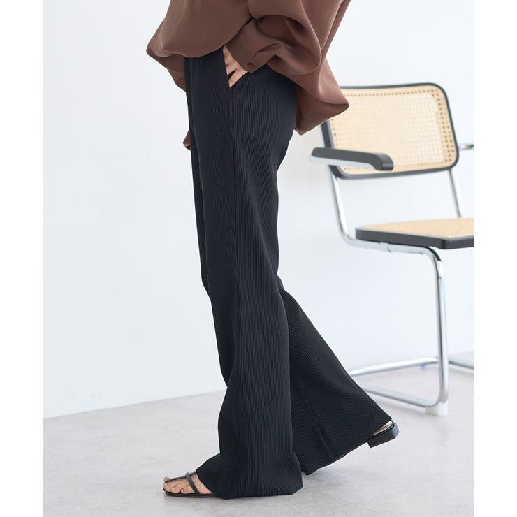 ブラック | セルフカットリブフレアパンツ | earth music&ecology 