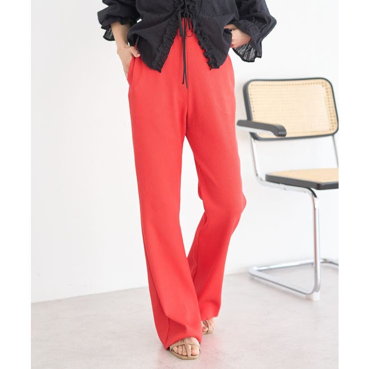 レッド | セルフカットリブフレアパンツ | earth music&ecology 