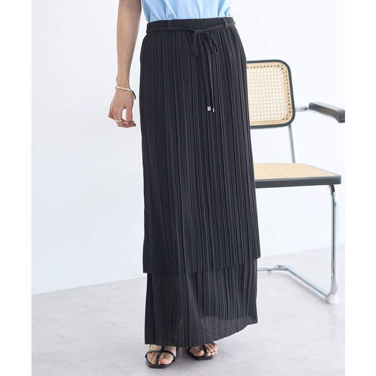 ブラック | プリーツレイヤードライクスカート | earth music&ecology 