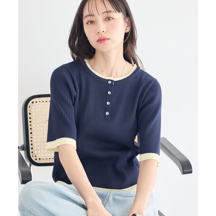 ヘンリーネック半袖ニットプルオーバー | earth music&ecology  | 詳細画像1 