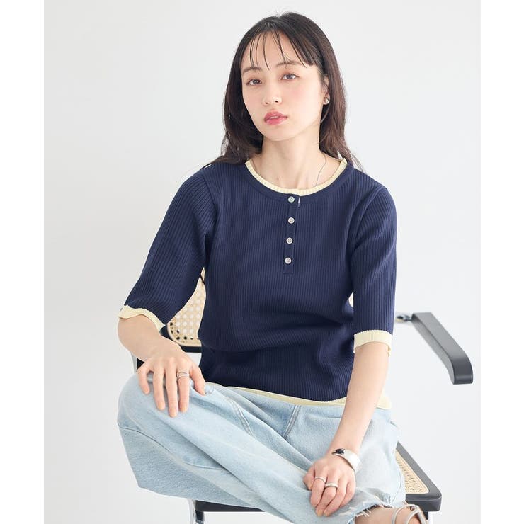 ヘンリーネック半袖ニットプルオーバー | earth music&ecology  | 詳細画像2 