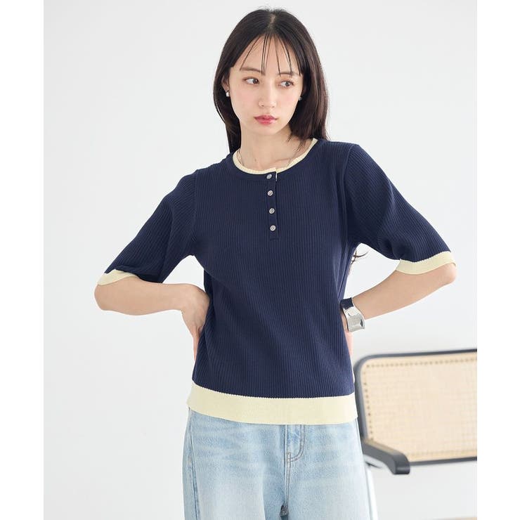 ヘンリーネック半袖ニットプルオーバー | earth music&ecology  | 詳細画像3 