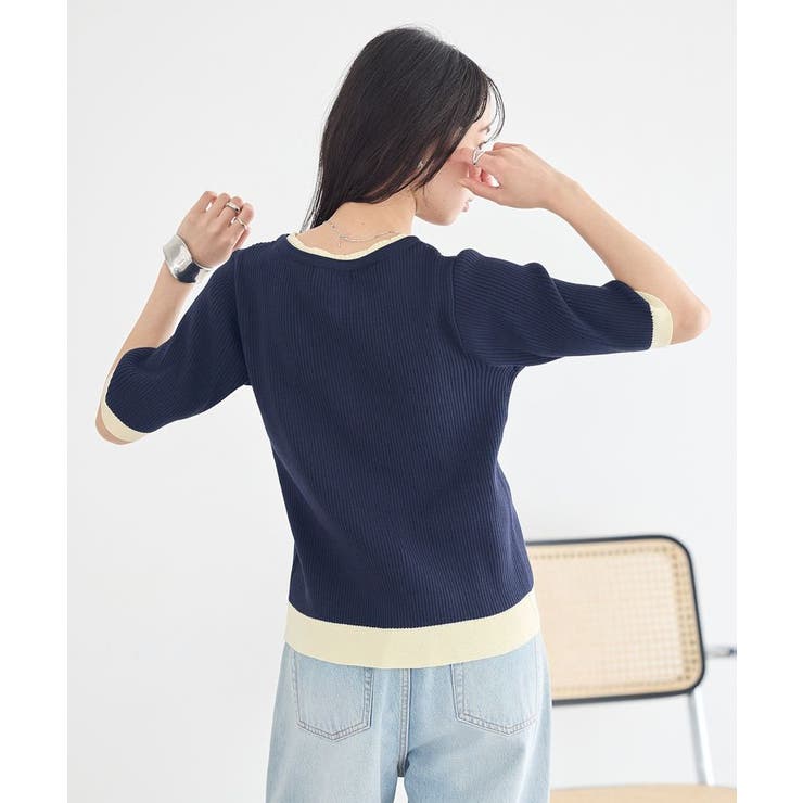 ヘンリーネック半袖ニットプルオーバー | earth music&ecology  | 詳細画像5 