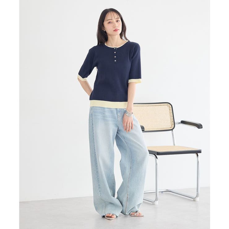 ヘンリーネック半袖ニットプルオーバー | earth music&ecology  | 詳細画像6 