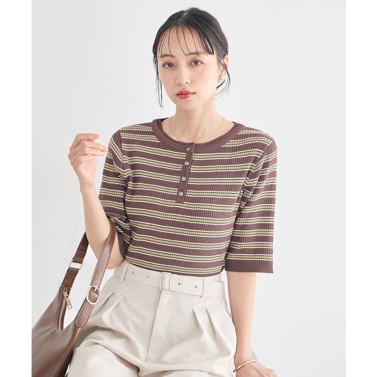 ヘンリーネック半袖ニットプルオーバー | earth music&ecology  | 詳細画像9 