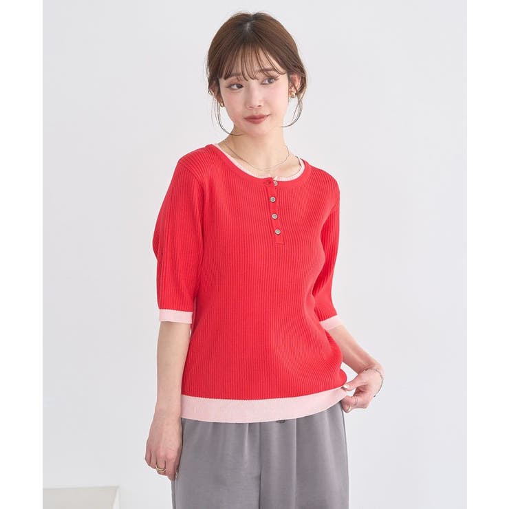 ヘンリーネック半袖ニットプルオーバー | earth music&ecology  | 詳細画像23 