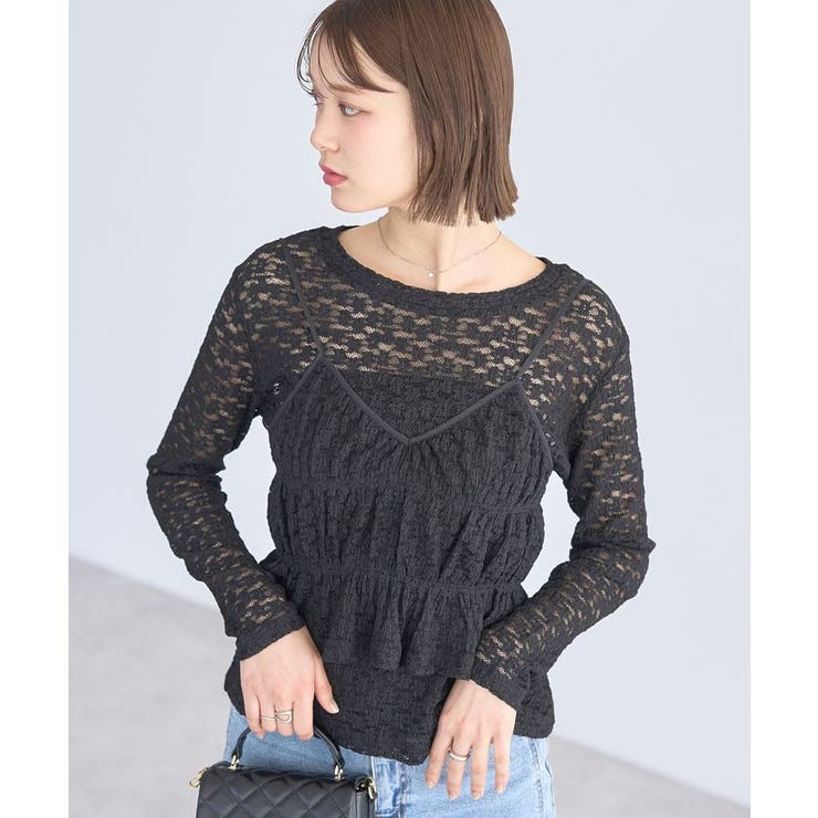 ブラック | SET2点カットレースプルオーバー＋ビスチェ | earth music&ecology 