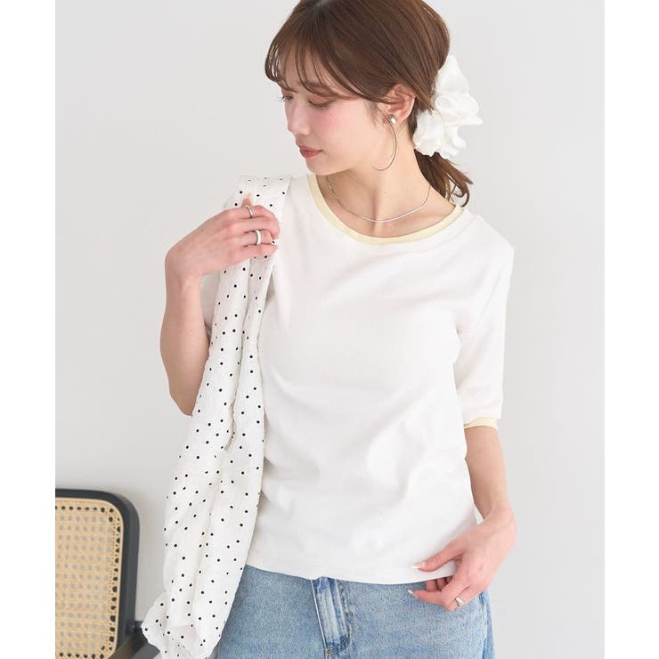 オフホワイト | レイヤードライクバイカラープルオーバー | earth music&ecology 