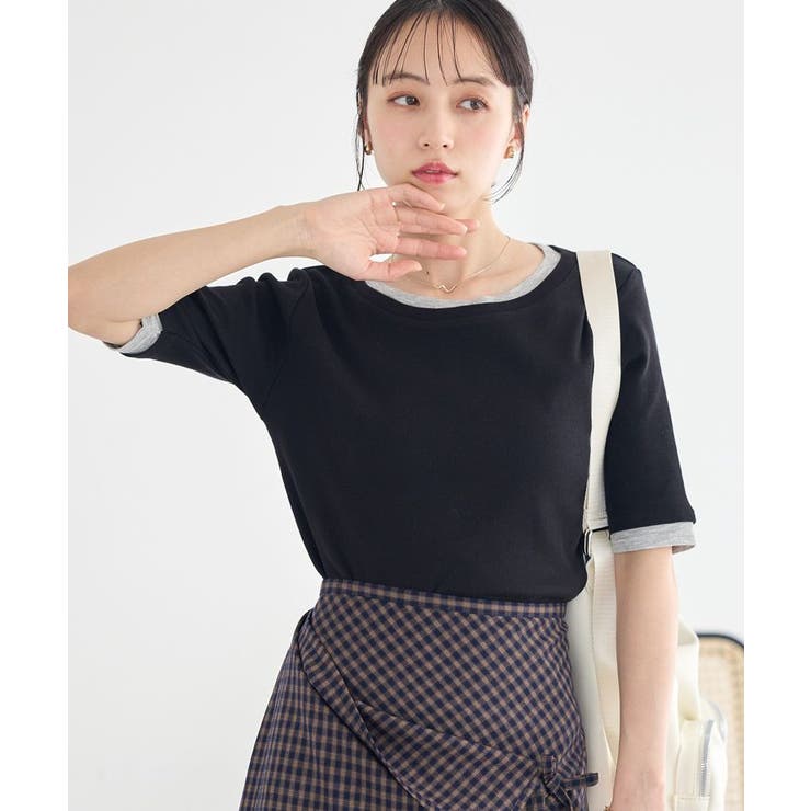 ブラック | レイヤードライクバイカラープルオーバー | earth music&ecology 