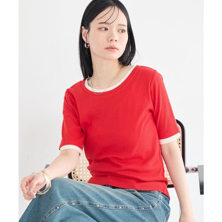 レッド | レイヤードライクバイカラープルオーバー | earth music&ecology 