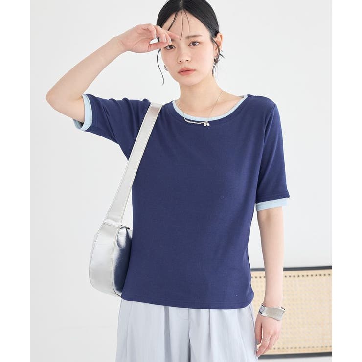 ネイビー | レイヤードライクバイカラープルオーバー | earth music&ecology 