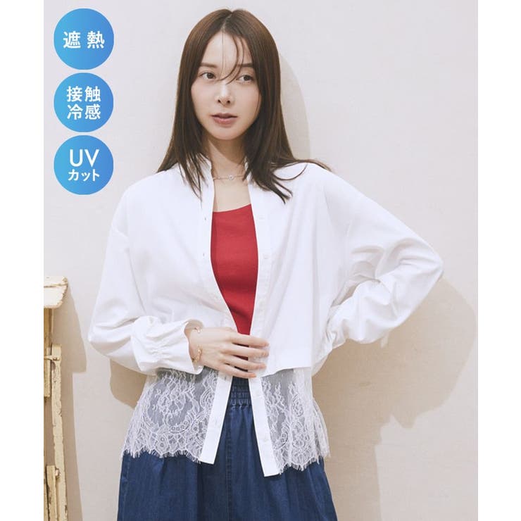 オフホワイト | 適ON レースヘムシャツ | earth music&ecology 