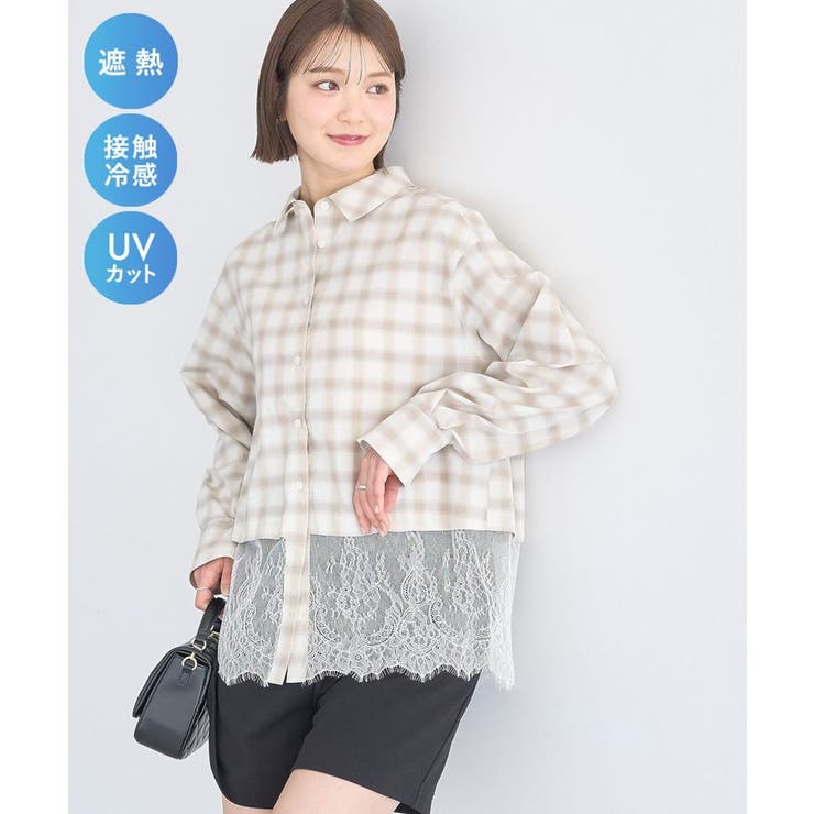 チェック | 適ON レースヘムシャツ | earth music&ecology 