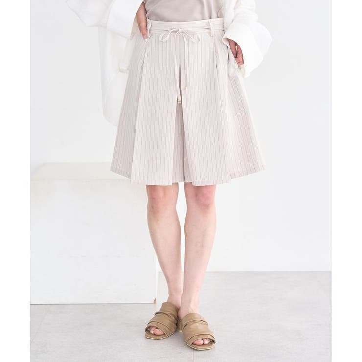 ストライプアイボリー | 【セットアップ対応】ウエストリボンバミューダパンツ | earth music&ecology 