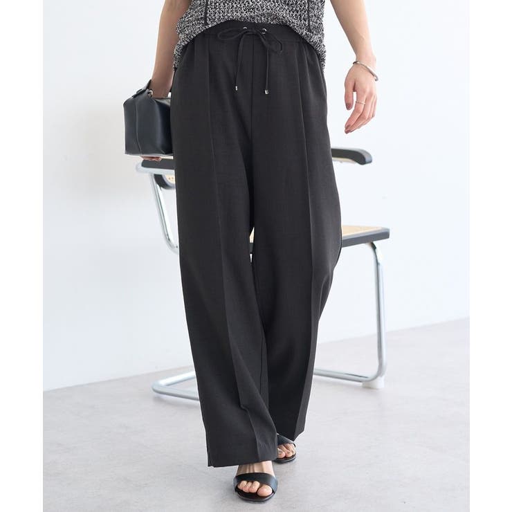 ブラック | 【セットアップ対応】リネンライクリラックスパンツ | earth music&ecology 