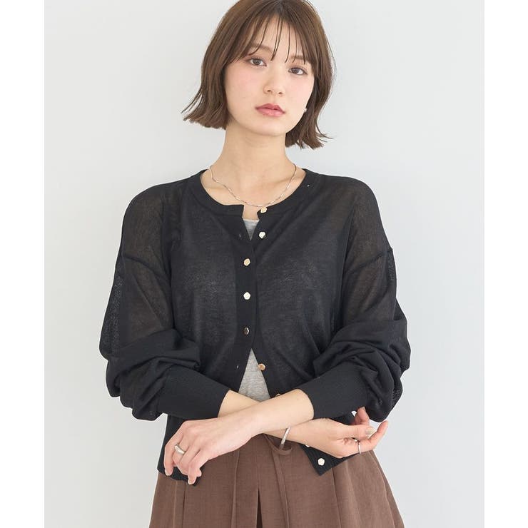 ブラック | 【接触冷感】ボタンアソートクルーネックカーディガン | earth music&ecology 