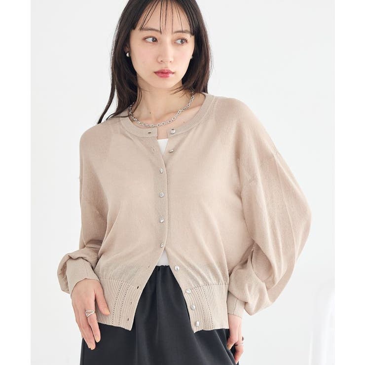 ベージュ | 【接触冷感】ボタンアソートクルーネックカーディガン | earth music&ecology 