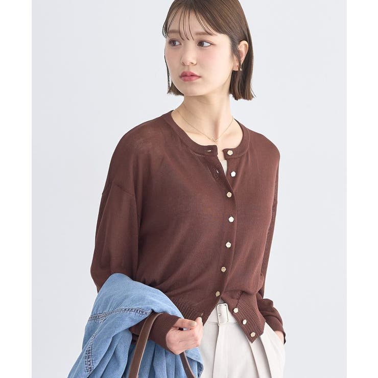 ブラウン | 【接触冷感】ボタンアソートクルーネックカーディガン | earth music&ecology 