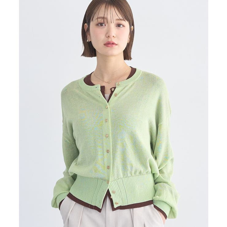 グリーン | 【接触冷感】ボタンアソートクルーネックカーディガン | earth music&ecology 