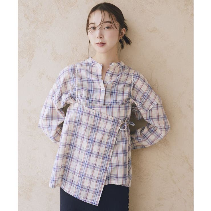 ネイビー | SET2点エプロンライクビスチェ＋シャツ | earth music&ecology 