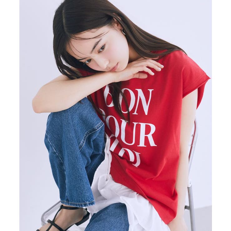 レッド | フレンチスリーブプリントTシャツ | earth music&ecology 