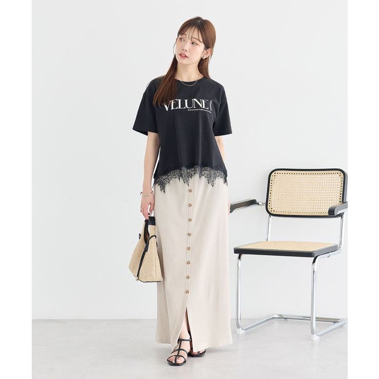 裾レースロゴプリントTシャツ | earth music&ecology  | 詳細画像5 