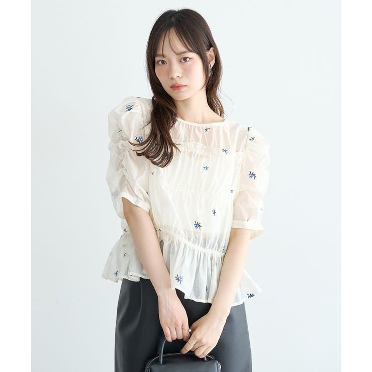 【前後2WAY】フラワー刺繍シャーリングブラウス | earth music&ecology  | 詳細画像9 