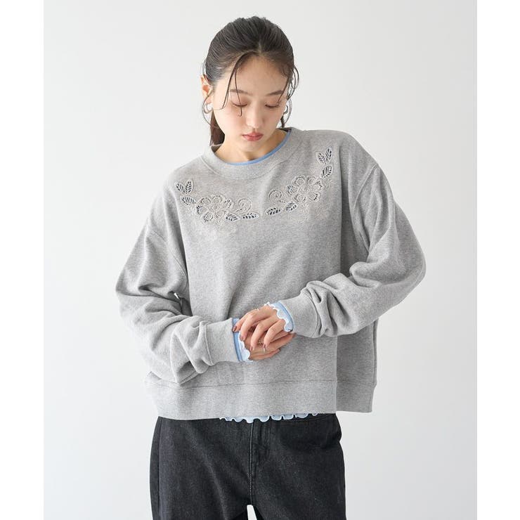 フラワーカットワーク刺繍スウェット | earth music&ecology  | 詳細画像11 