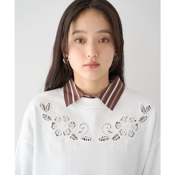フラワーカットワーク刺繍スウェット | earth music&ecology  | 詳細画像16 