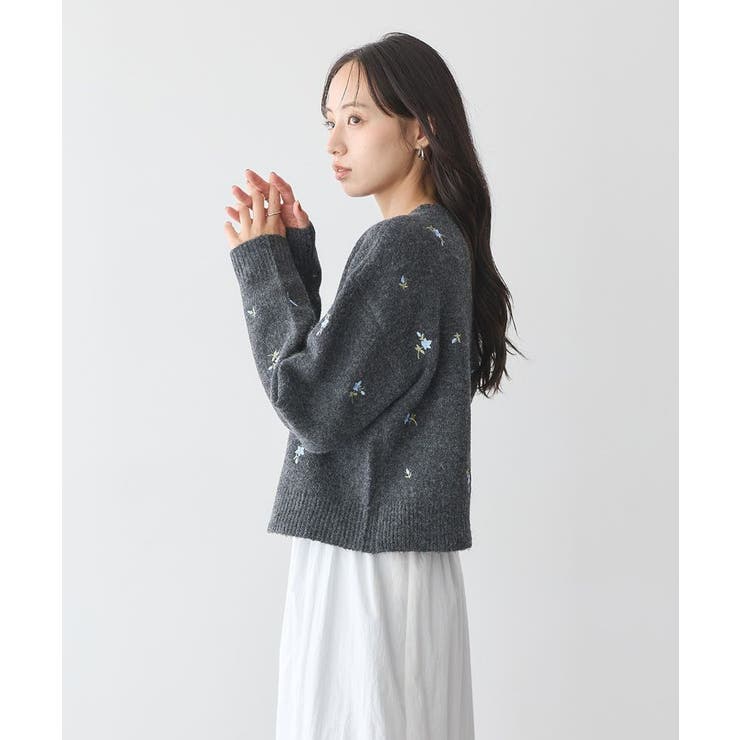 フラワー刺繍クルーネックカーディガン | earth music&ecology  | 詳細画像13 