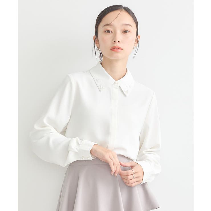 襟ビジューブラウス[品番：EMEW0045944]｜earth music&ecology