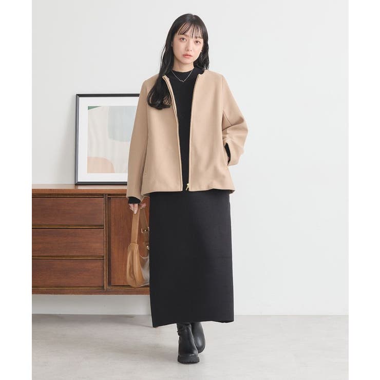 高級品美品フランス製ロングコート30万以上 中毛皮つき取り外し可能