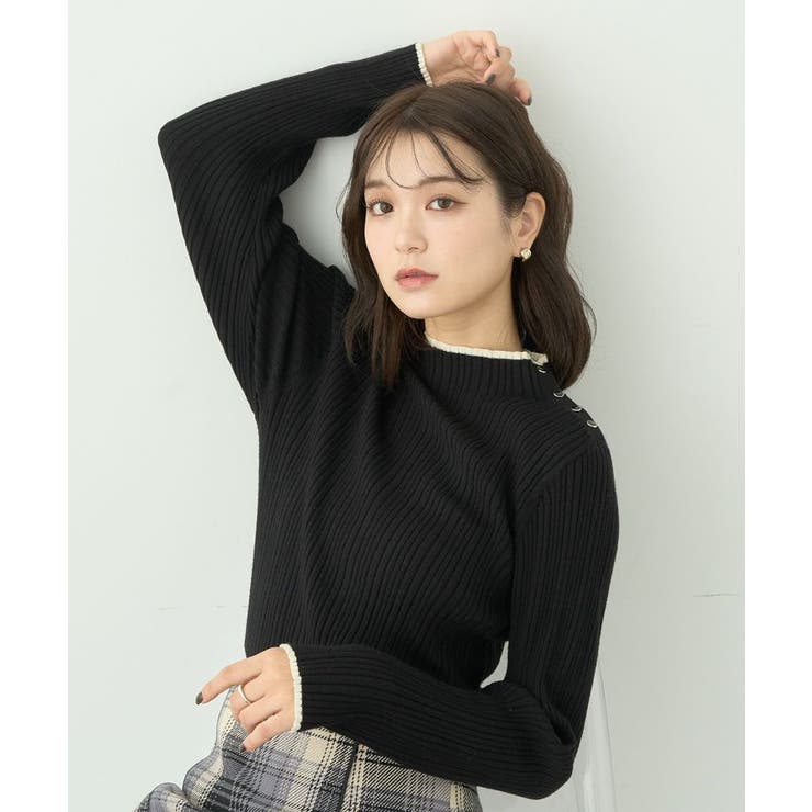 ライン&ショルダーボタンニットプルオーバー[品番：EMEW0046964  