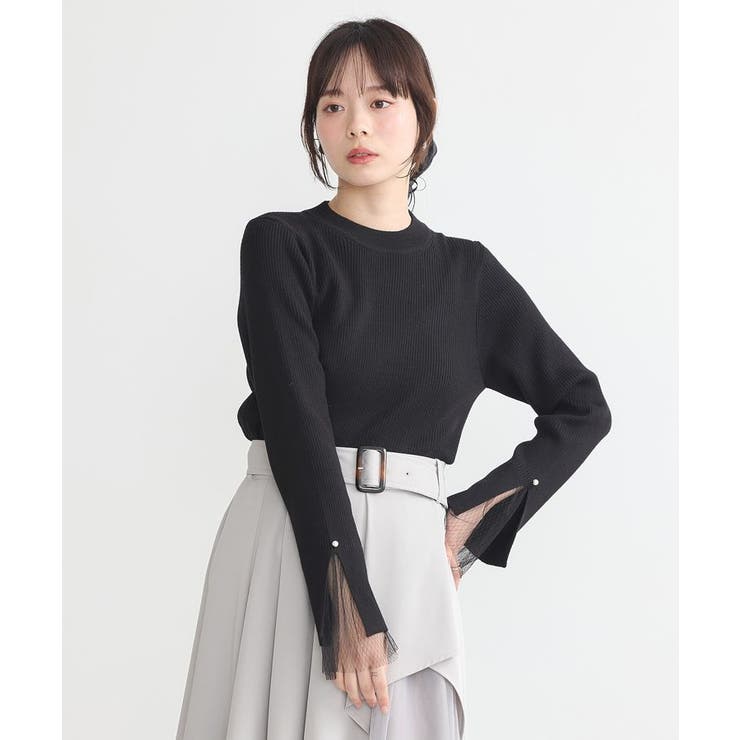 スリットチュールスリーブニットプルオーバー[品番：EMEW0047429  