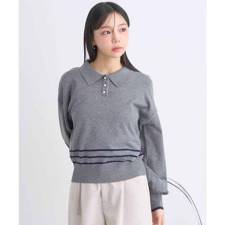 グレー | パールボタンニットプルオーバー | earth music&ecology 