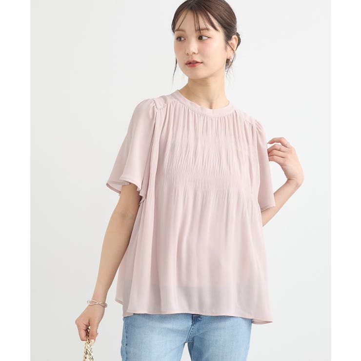 ピンクベージュ | マジョリカプリーツ半袖ブラウス | earth music&ecology 