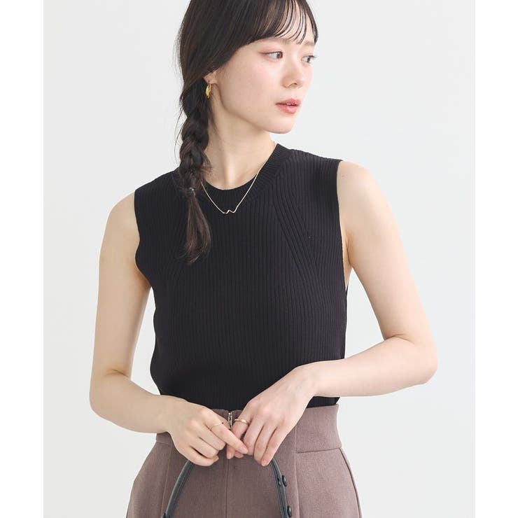 ブラック | ランダムリブノースリーブニット | earth music&ecology 