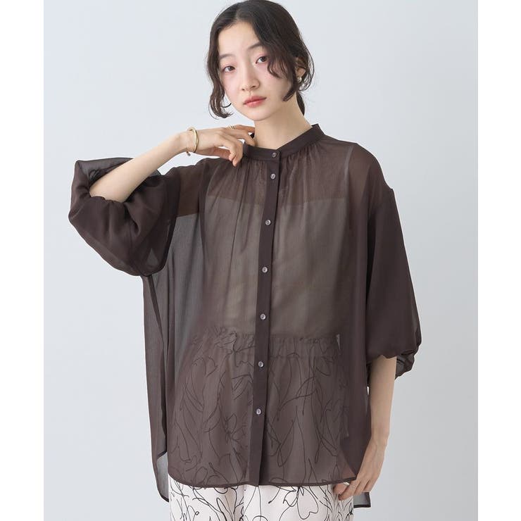 ブラウン | バルーンスリーブシアーシャツ | earth music&ecology 