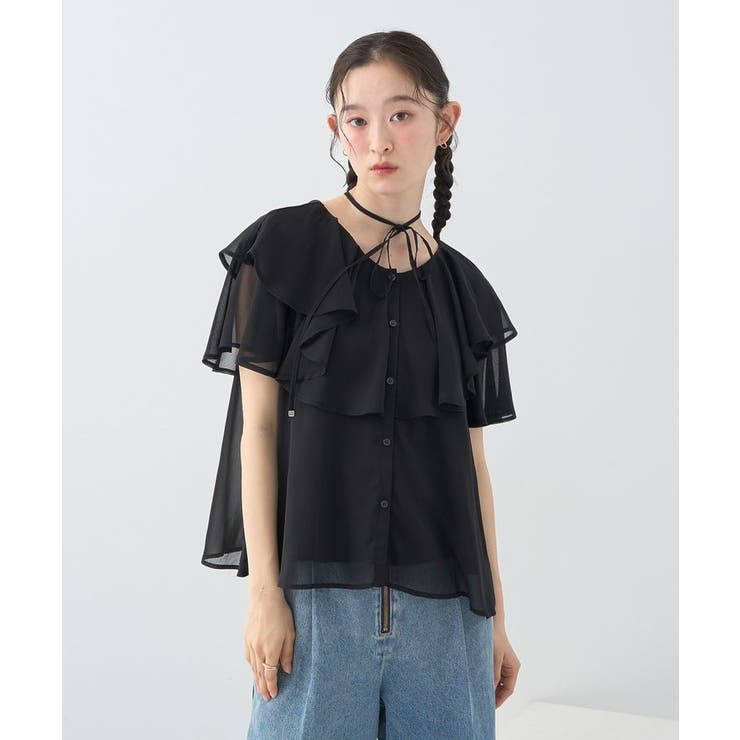 チョーカー付き楊柳ラッフルブラウス | earth music&ecology  | 詳細画像10 