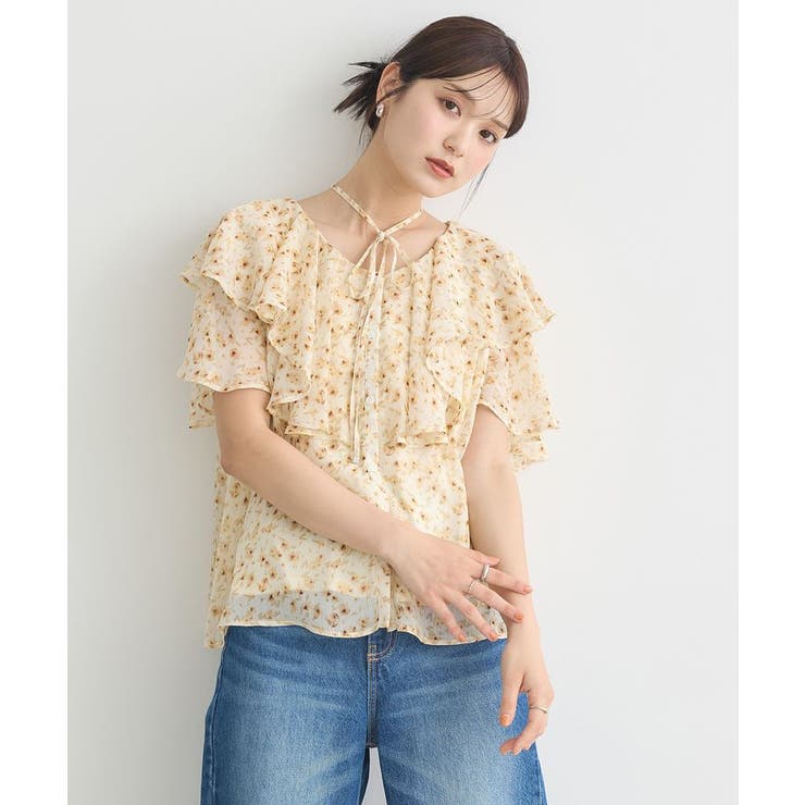 チョーカー付き楊柳ラッフルブラウス | earth music&ecology  | 詳細画像15 