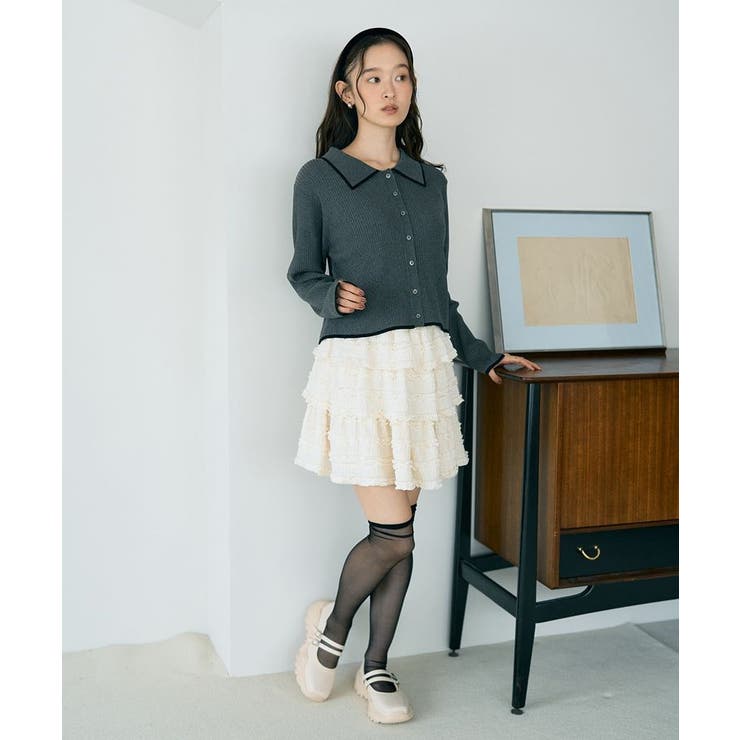 WEB限定】バイカラートリムニットカーディガン[品番：EMEW0049896