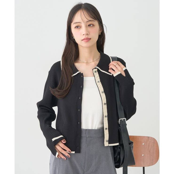 WEB限定】バイカラートリムニットカーディガン[品番：EMEW0049896