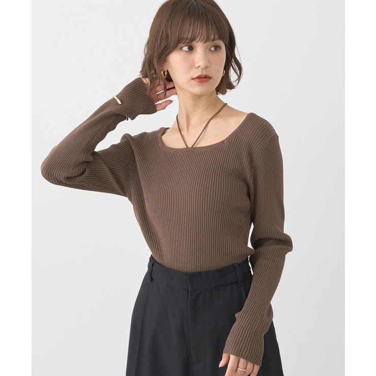 スクエアホルターネックリブプルオーバー | earth music&ecology  | 詳細画像1 