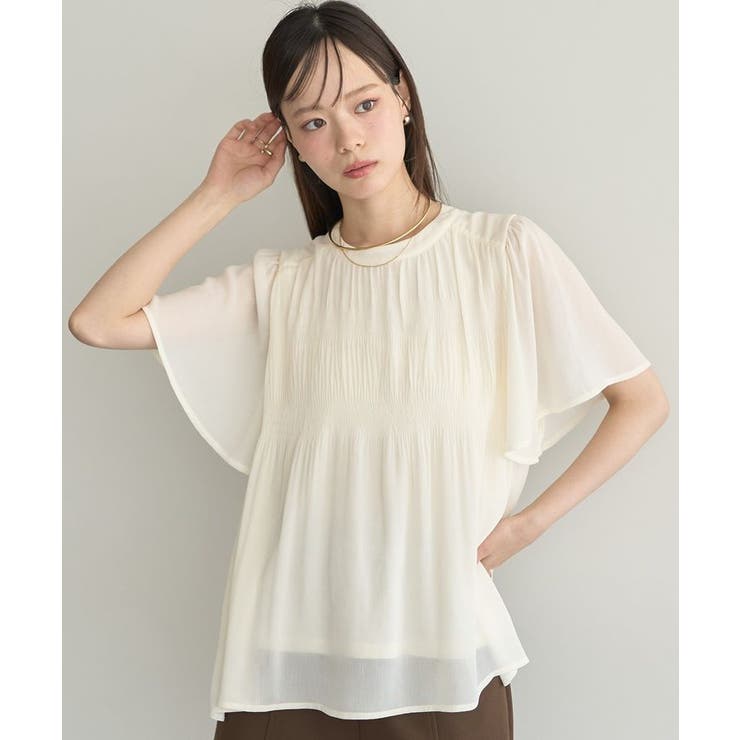 アイボリー | マジョリカプリーツ半袖ブラウス | earth music&ecology 