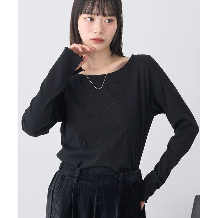 ブラック | ラメテレコボートネックプルオーバー | earth music&ecology 